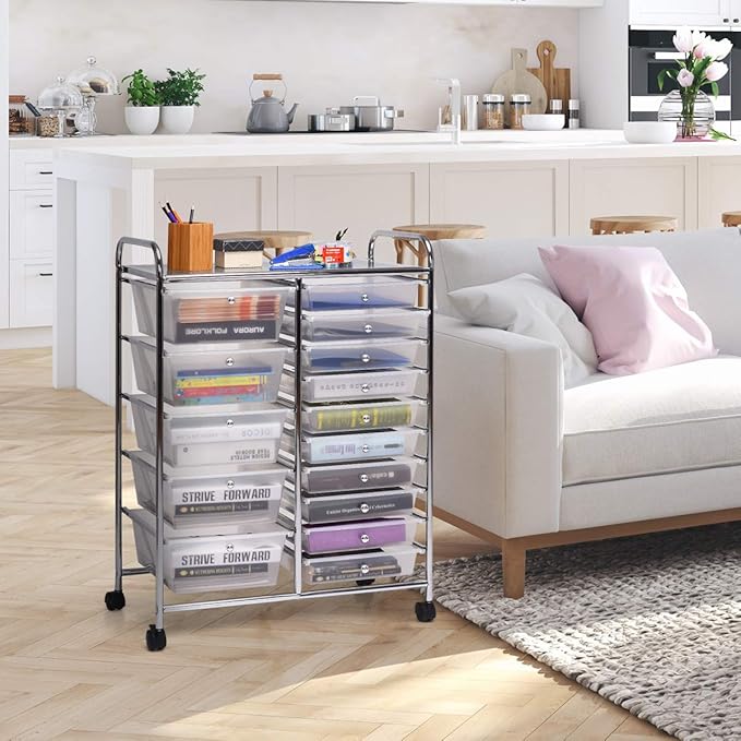 LDAILY 15 Drawer Rolling Storage Cart, Rolling Cart - Image 9