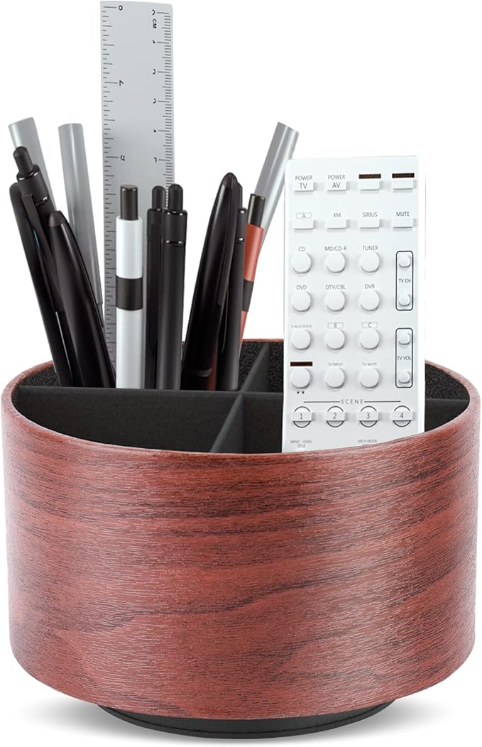 Hennaja Round Leather Art Supply Organizer, Remote Control Holder, 360 Degree by Hennaja