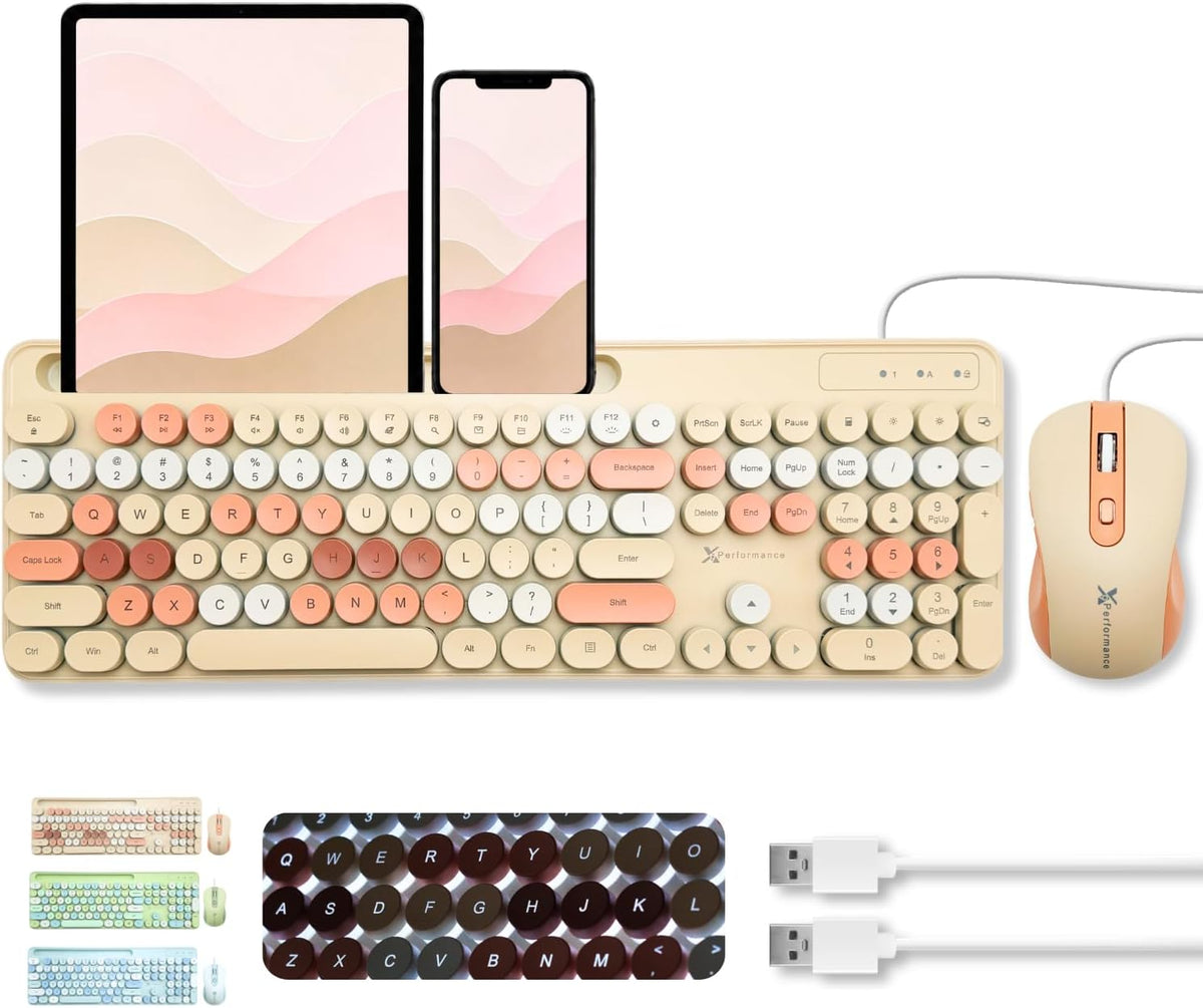 X9 Wired Keyboard and Mouse Combo with Phone/Tablet Holder - Full-Sized 109 K...