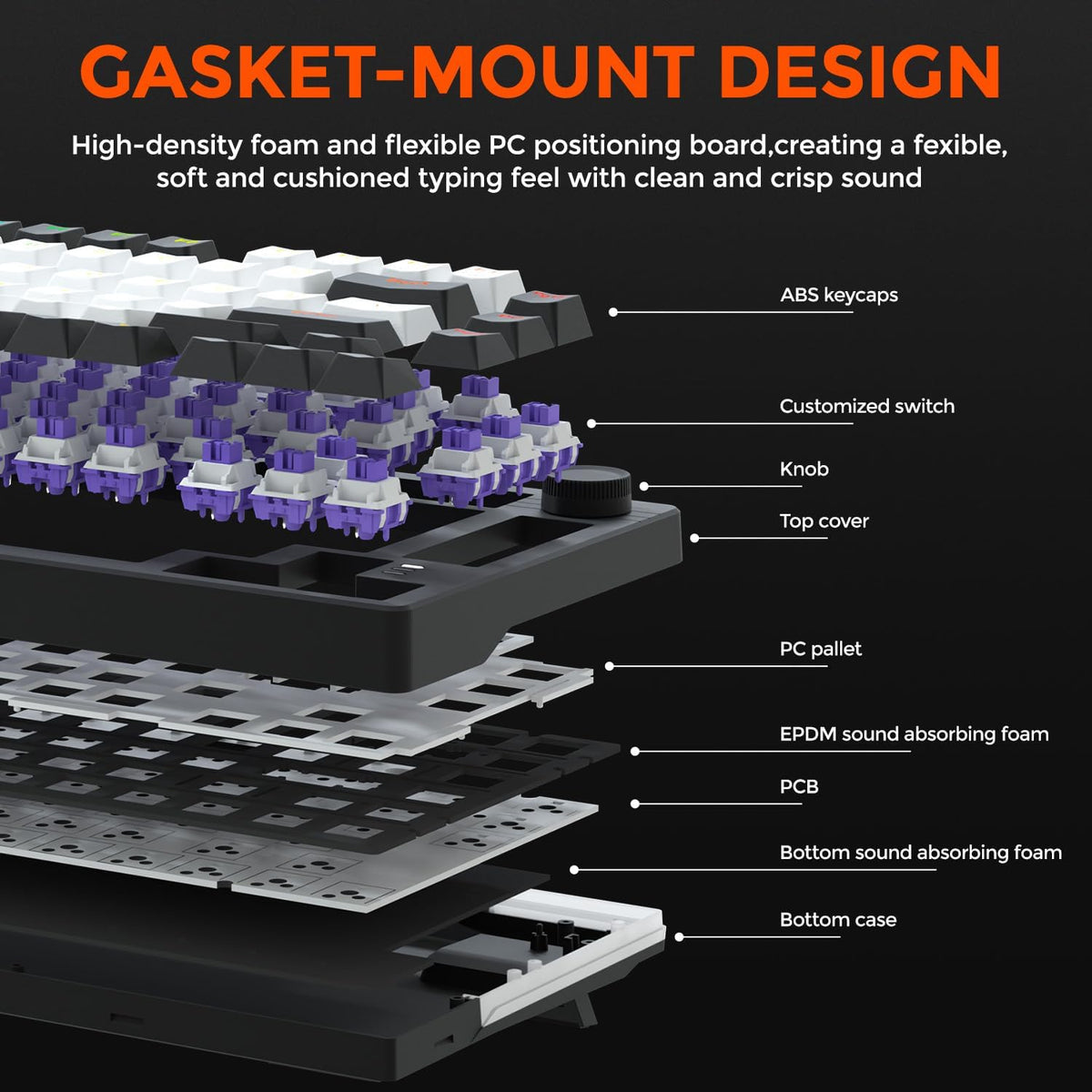 DAREU EK75 Wired Mechanical Keyboard,75% Keyboard with Volume Knob,Gasket Mou...