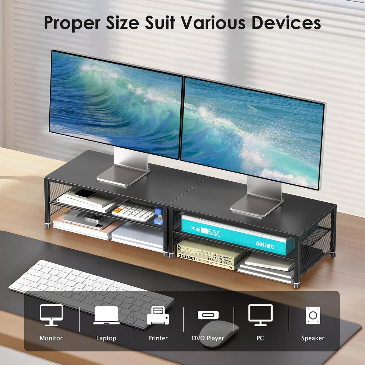 ECOLOVI 2-Tier Computer Monitor Stand Riser, Printer & Laptop Stand, Offi...