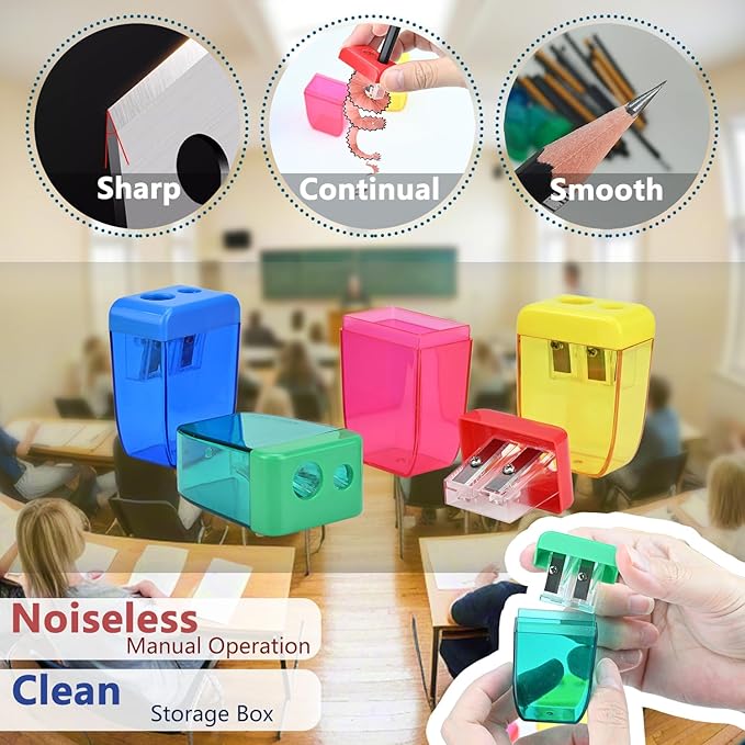 AUSTARK 24Pcs Pencil Sharpener Manual, Small Dual Hole Pencil Sharpeners Bulk - Image 5