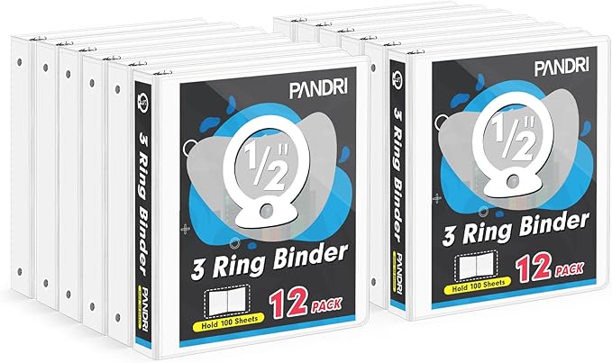 3 Ring Binder 0.5 Inch, PANDRI 12 Pack 0.5-Inch Binder Fits Letter Size 8.5'' x by PANDRI