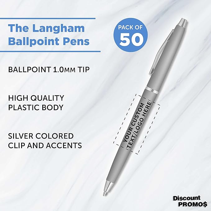 DISCOUNT PROMOS Custom Langham Ballpoint Pens Set of 50, Personalized Bulk Pack - Image 3