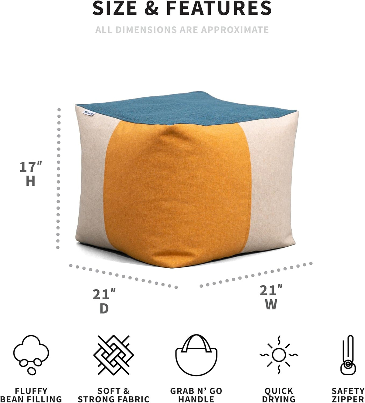 Big Joe Square Ottoman Weatherproof Bean Bag Footrest, Sunset Block Intertwis...