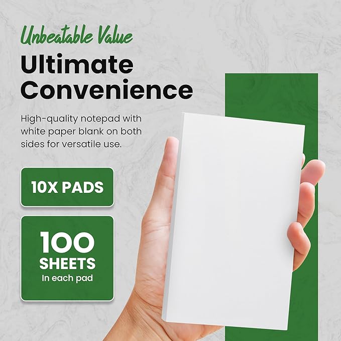 KitchenDine 10 Pack Note Pads 3x5 | 100 Sheets Per Memo Pad | Server Note Pads - Image 2