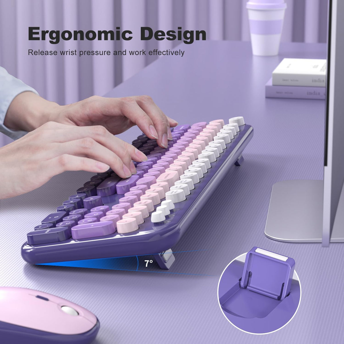 MOFII Wireless Keyboard and Mouse Combo, Cute Keyboard Full Size and Wireless...