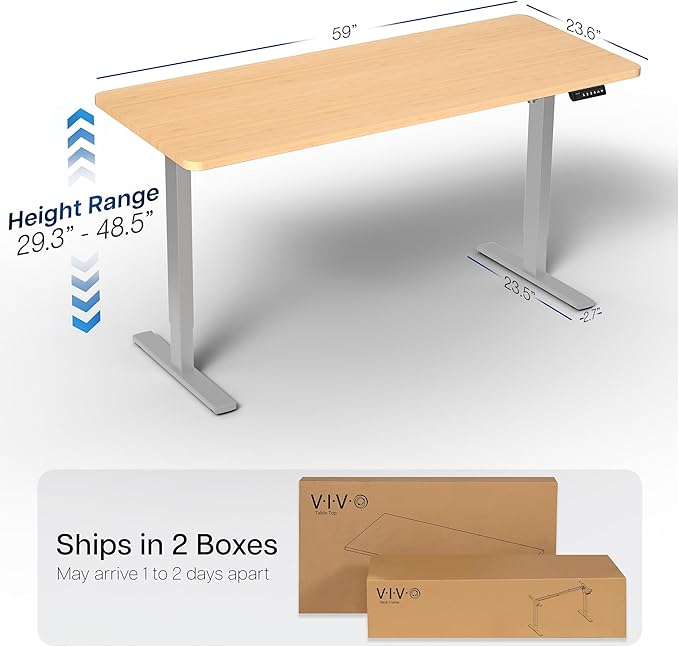 VIVO Electric 60 x 24 in Real Bamboo Standing Desk, Memory Height Adjustment - Image 3