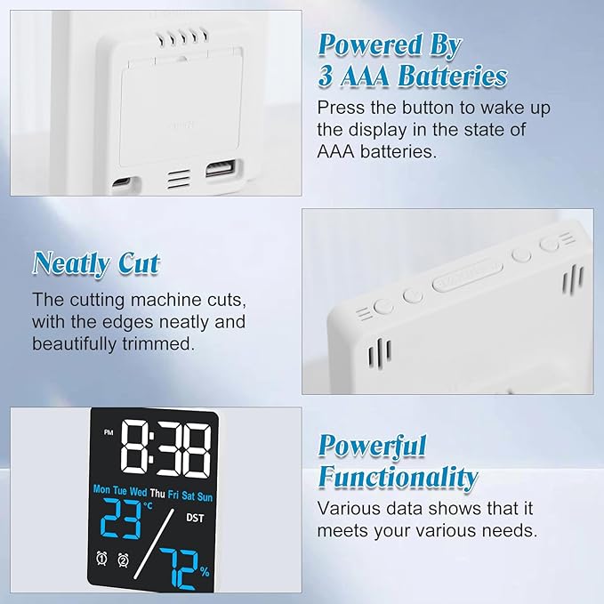 Kytree Digital Room Thermometer Hygrometer Alarm Clock, 5.9 inch Desktop - Image 5