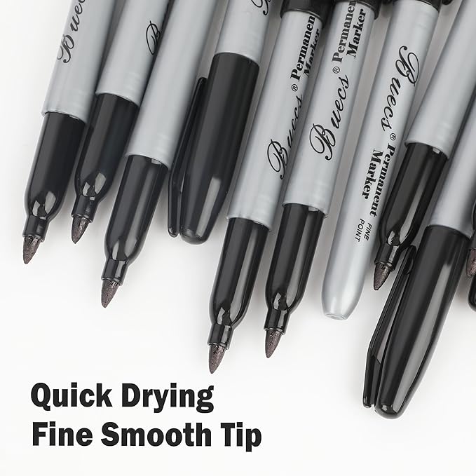 Buecs Permanent Markers, Fine Point, Waterproof & Smear Proof Markers, Quick - Image 4