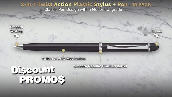 DISCOUNT PROMOS Twist Action Plastic Stylus Pens, Bulk Pack - Image 3