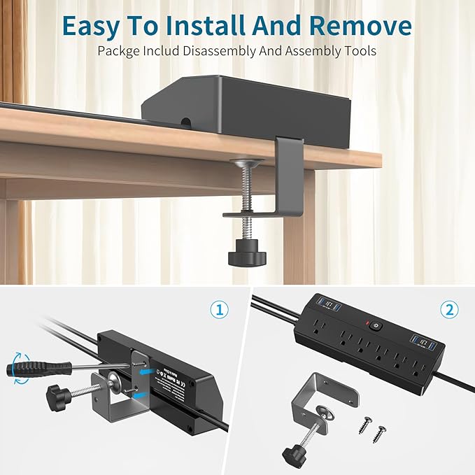 Desk Clamp Power Strip 2 USB C Desktop Mount Outlet Charging Station, 10FT - Image 7