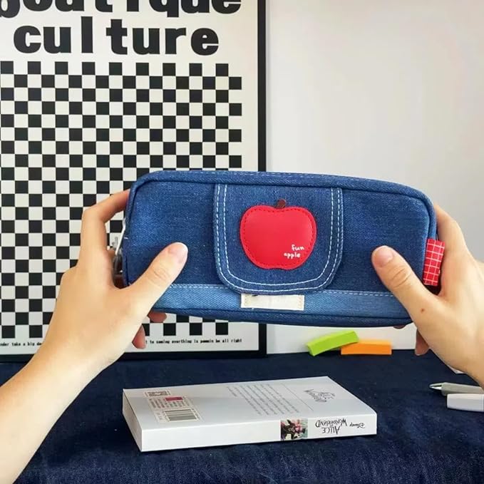 Haumei Canvas Pencil Case Large Capacity, Big Denim Pen Pouch - Image 7
