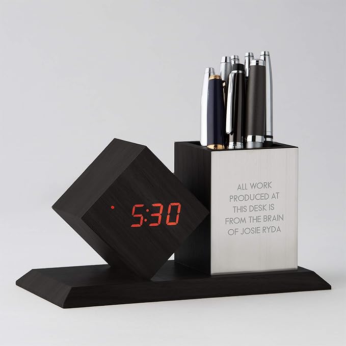 THINGS REMEMBERED Engraved Grey Digital Clock and Pen Cup Desk Organizer - Image 3
