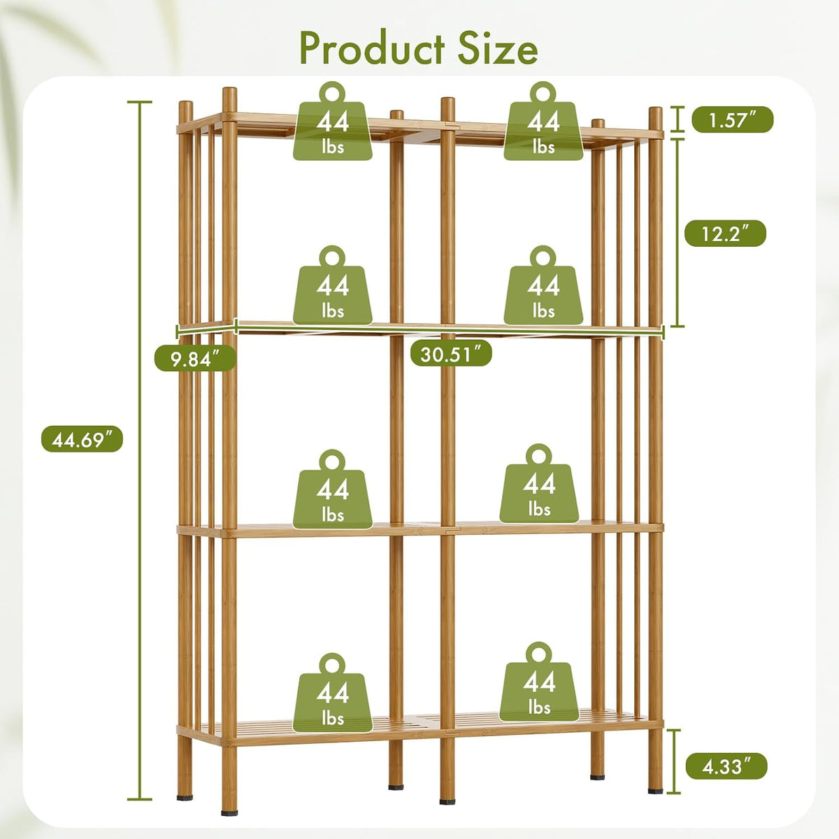 4 Tier Book Shelf, Wide Bamboo Bookshelf, Tall Bookcase with 8 Open Display S...