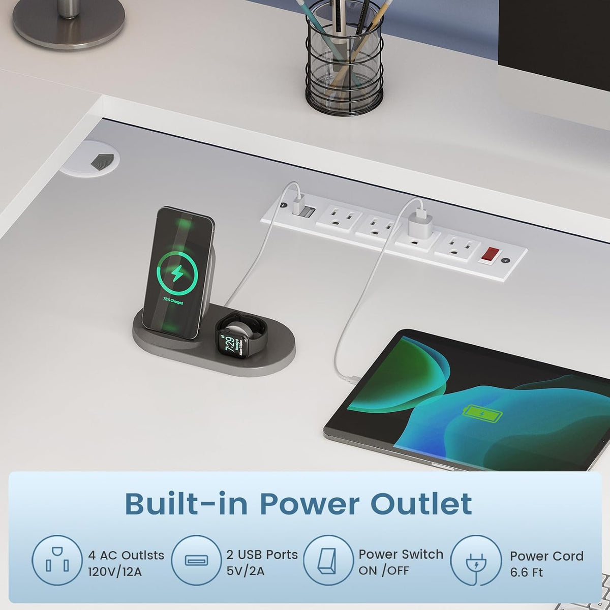 SEDETA 66" Reversible L Shaped Computer Desk with Power Outlet, File Drawer