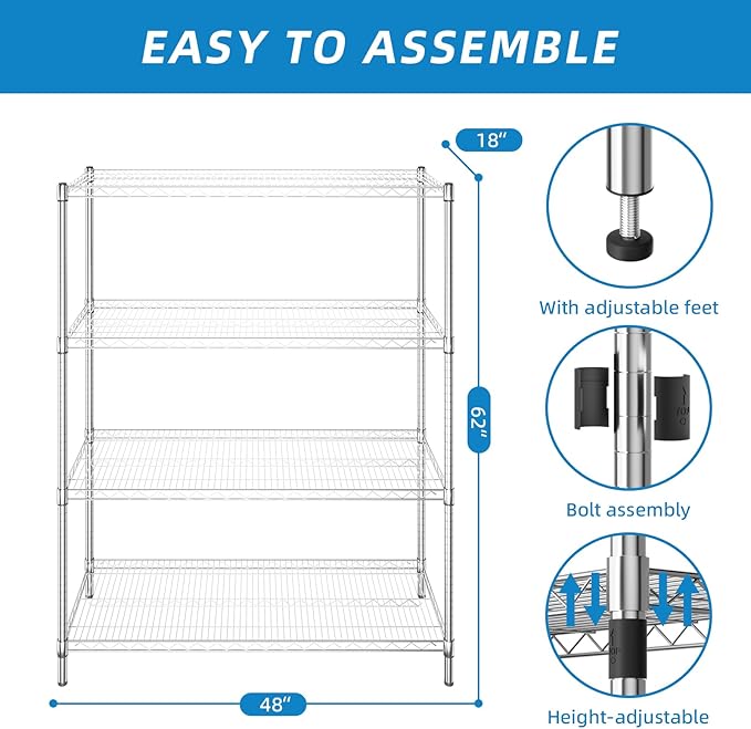 Guan River 4-Shelf Adjustable Metal Shelf Wire Shelving Unit Heavy Duty Storage - Image 3