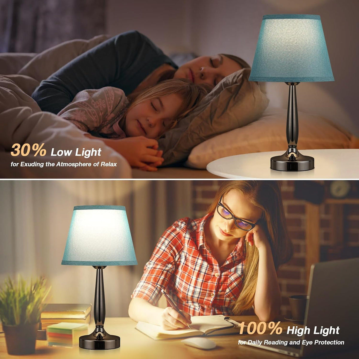 Kakanuo Touch Table Lamp for Bedroom, Small Bedside Lamp with USB C Port
