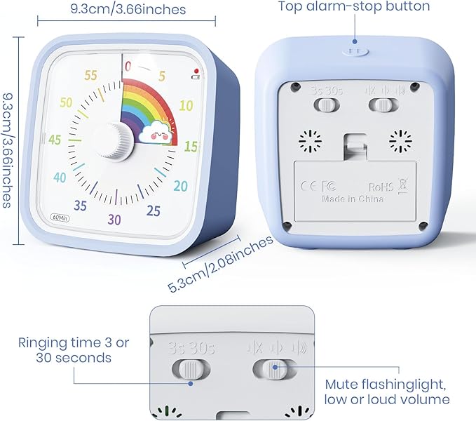 Yunbaoit Visual Timer with Protective Case, Rainbow Disk 60 Minute Countdown - Image 4