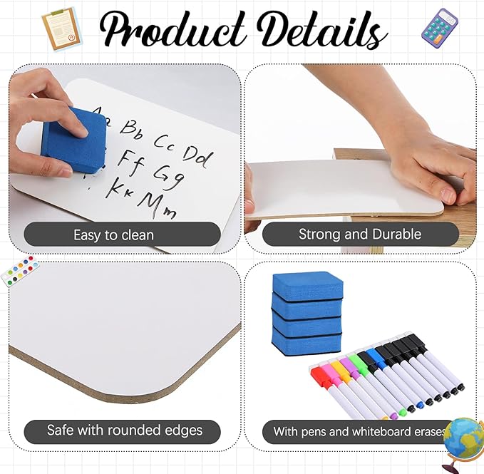 Affrolling 48 Sets Small Whiteboard Dry Erase Boards 5" x7'' Mini Double Sided - Image 2