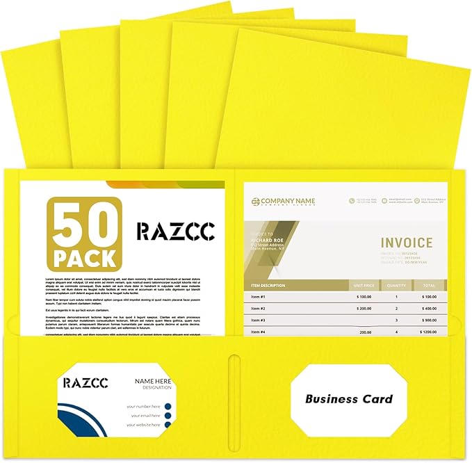 Two Pocket Folders, RAZCC 50 Pack 2 Pocket Folders Fit Letter Size Paper by RAZCC