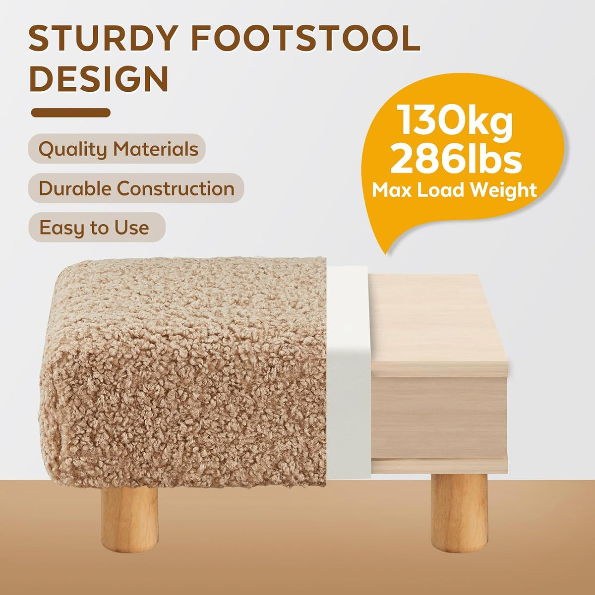 Small Foot Stool Ottoman, Sherpa Footstool Ottoman Foot Rest for Couch, Recta...