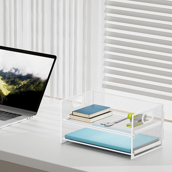 Marbrasse 2 Tier Paper Organizer Letter Tray, Mesh File Organizer - Image 3