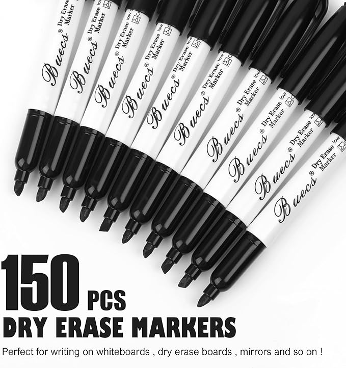 Buecs Black Dry Erase Markers, Chisel tip, Dry-Erase Boards, School Office - Image 3