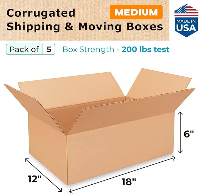 IDL Packaging - B-18126-5 Medium Corrugated Shipping Boxes 18"L x 12”W x 6"H - - Image 2