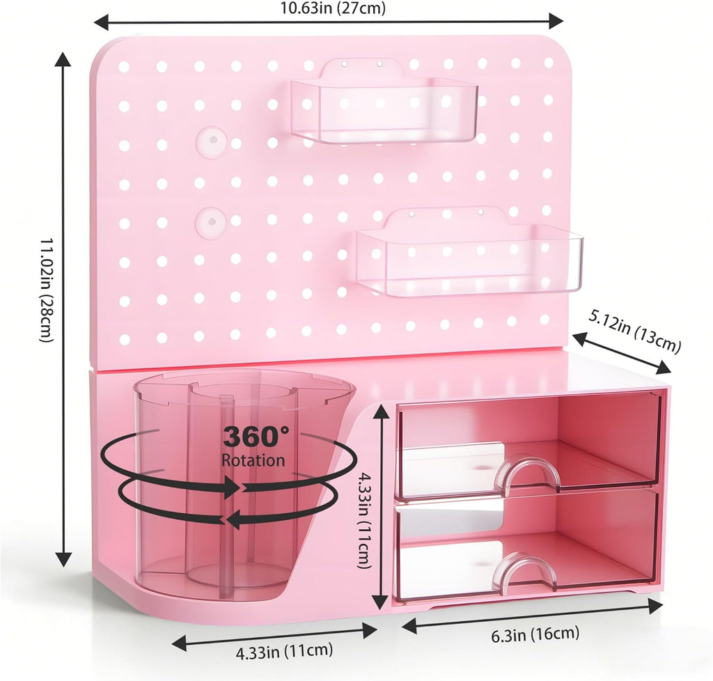 comix desk organizer with 2 drawer, pink 360° shown in use