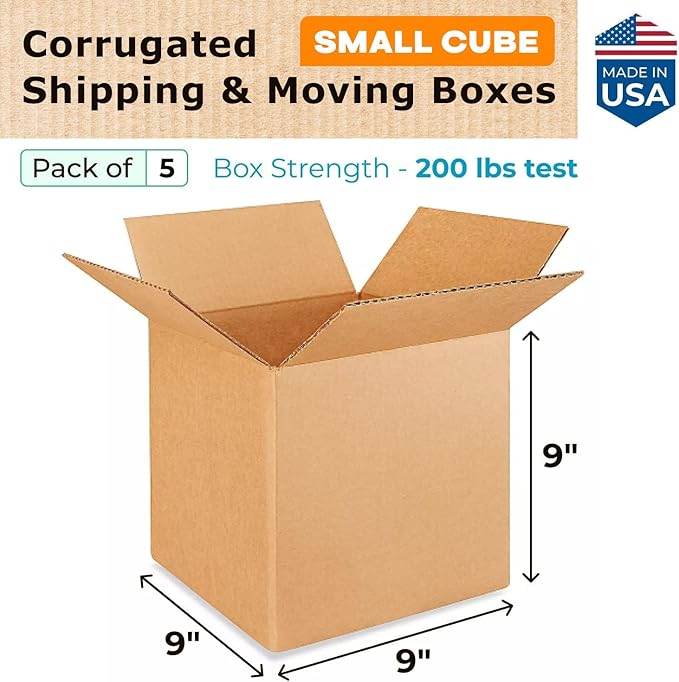 Small Cube Moving & Shipping Boxes 9 x 9 x 9 inches - Image 2