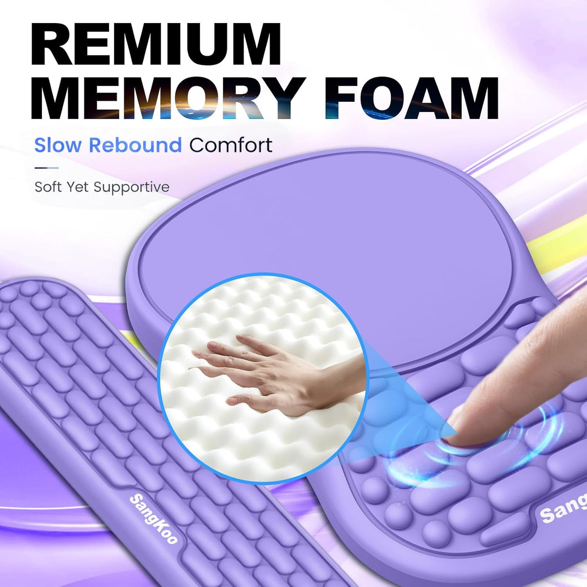 Ergonomic Keyboard Wrist Rest Mouse Pad Wrist Support Set, Purple