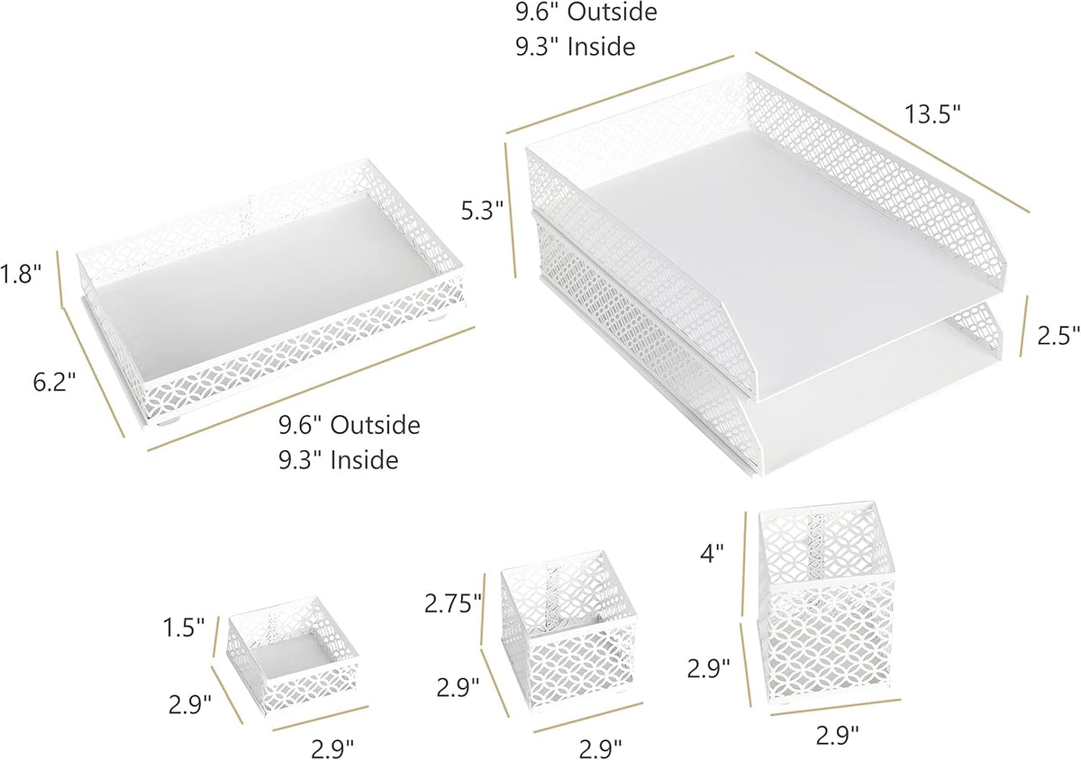 BLU MONACO | White Desk Organizer Set | 6 Piece Metal Desk Organizer with Pen...