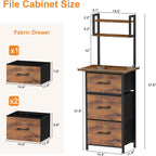 Snughome 3 Drawer Tall File Cabinet with 19.7'' Extended Desktop, 3-Tier Filing Cabinet for Home Office 51.6''H Vertical File Cabinet Printer Stand with Drawers, Fits A4/Letter/Legal,Rustic Brown