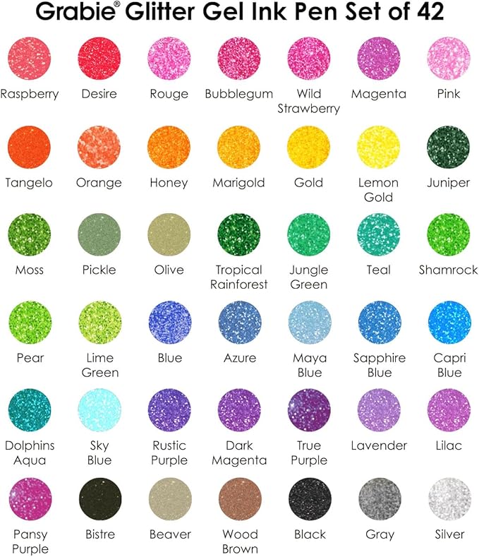Grabie 42 Capped Glitter Gel Pen Set, 18 Iridescent&24 Essential Color Pens - Image 4