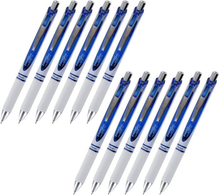 Pentel EnerGel Deluxe RTX Pearl Retractable Rollerball Gel Pen, 0.5mm, Fine Point, Blue pack of 12 (BLN75PWC)