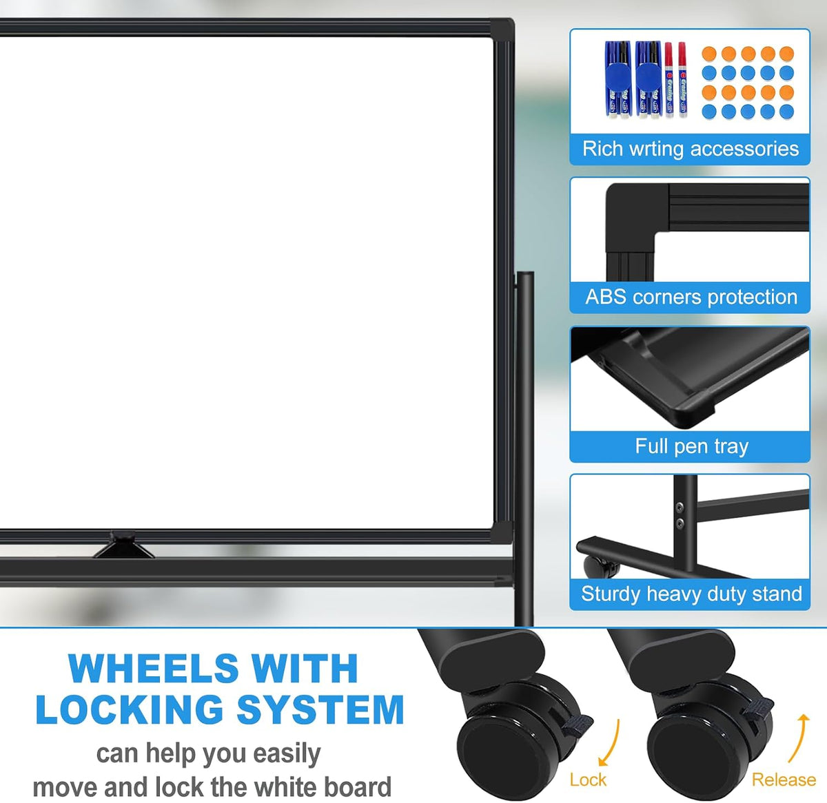 BSTPCOO Double-Sided 40"x28" Magnetic Dry Erase Board Mobile Whiteb...