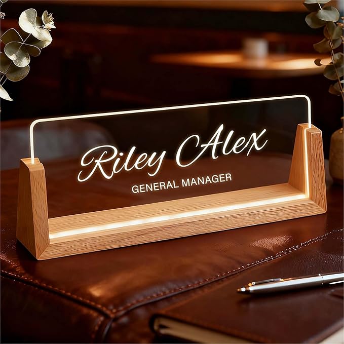 Custom Name Plate for Desk, Personalized Light Up Acrylic Desk Name Plate by Semyifu