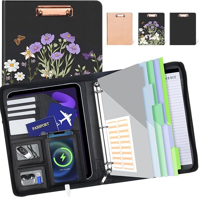 KLLVE Clipboard with Storage for Men Women, Leather Padfolio Portfolio with by KLLVE