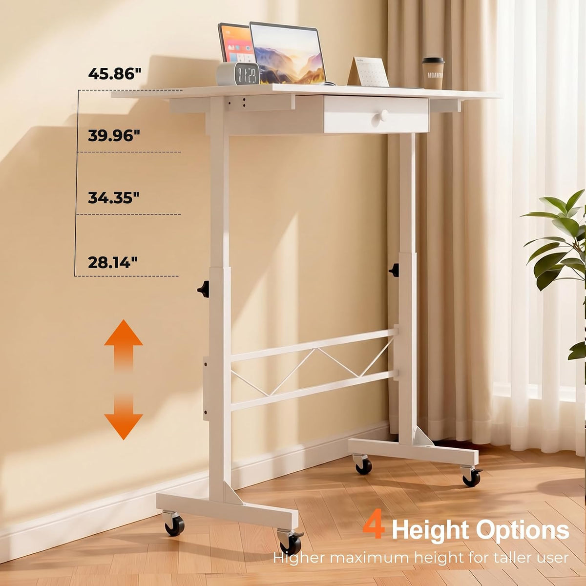 COMHOMA Small Standing Desk with Storage Drawer, Mobile Height Adjustable Rol...