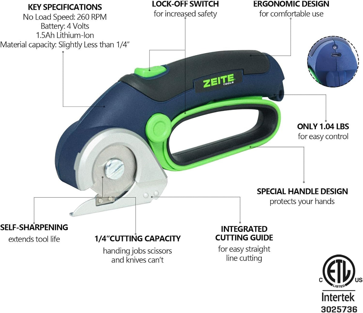 ZEITE 4V Cordless Electric Scissors,Cardboard Cutter with 2 Blades,Storage Bo...
