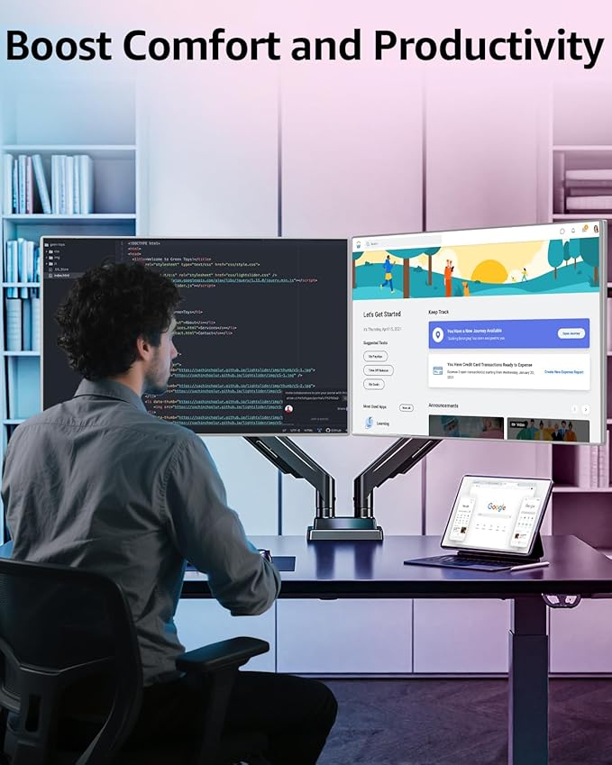 MOUNTUP Dual Monitor Stand for Max 43 inch Screens, Ultrawide Monitor Arm - Image 9
