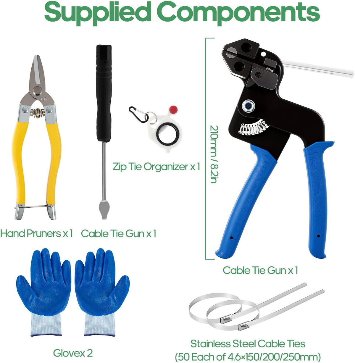 155PCS Cable Tie Gun Kit, Heavy Duty 304 Stainless Steel