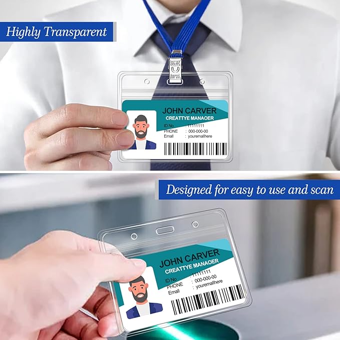 100 Pcs Clear Horizontal Badge Id Card and 100 Pcs Lanyard, Reusable Lanyards - Image 5