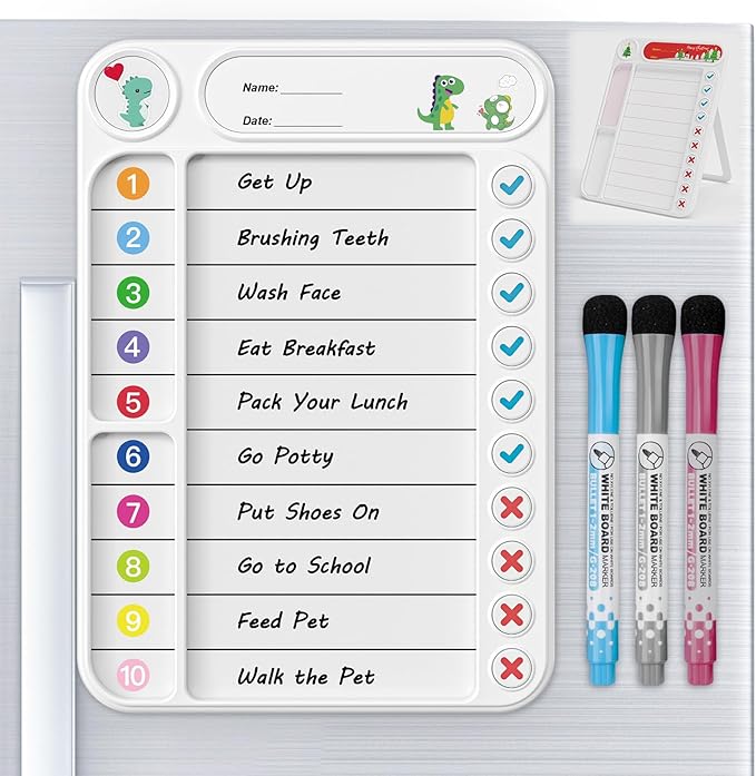 Magnetic Chore Chart for Kids, ADHD Task Tracker Easy-Check Routine Dry Erase by LightUpYourCreativity