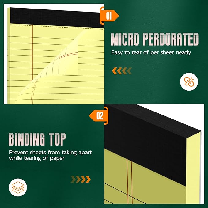 Legal Pads 8.5 x 14 Note Pads, 2 Pack Writing Pads Wide Ruled Notepads - Image 4