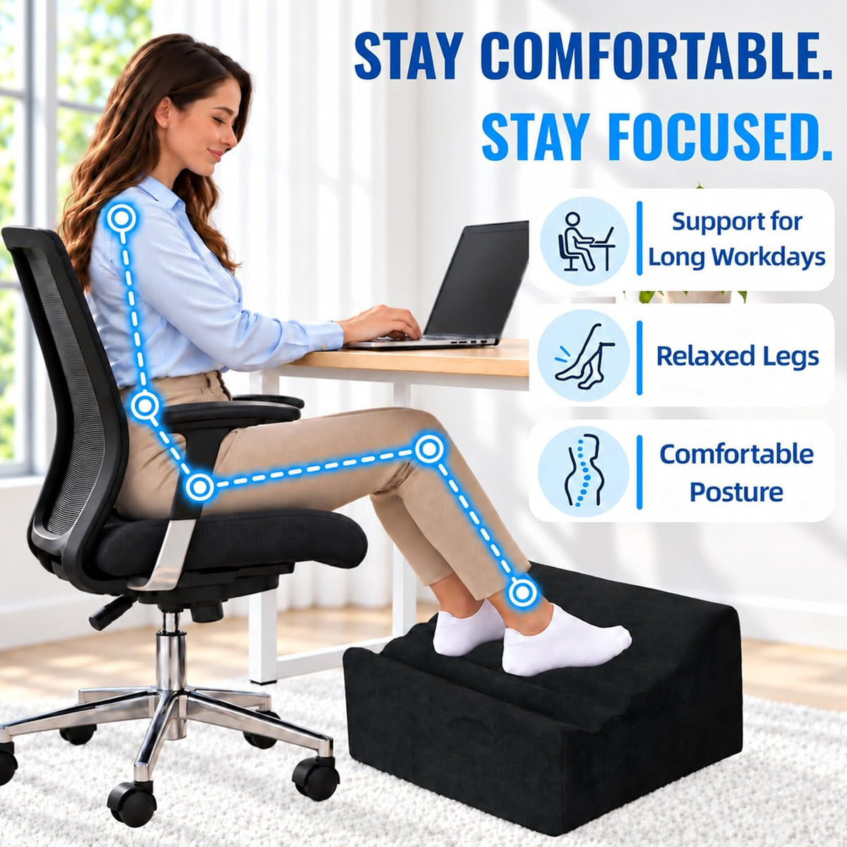 Under Desk Foot Rest, Ergonomic Foot Stool for Office and Home (Black)