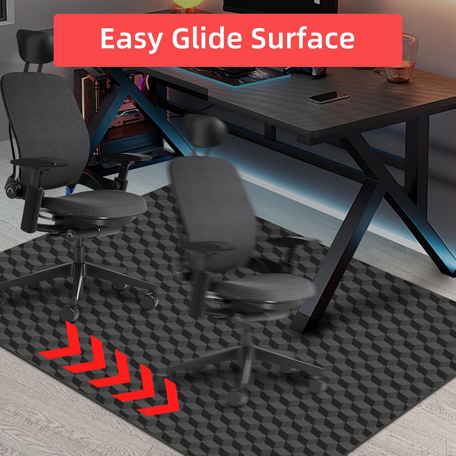 AiBOB Gaming Chair Mat for Hardwood Floor, 53" x 45" 3D Diamond Design | Stylish Office Computer Desk Mat, No Carpet, Protcet Floor, Durable Plastic, Non-Slip Backing, Smooth Rolling, Easy to Clean