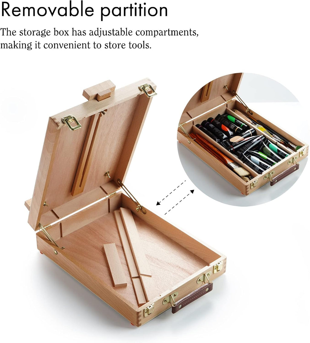 artify adjustable beechwood tabletop painting easel, wooden sketch showing dimensions