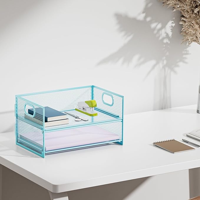 Marbrasse 2 Tier Paper Organizer Letter Tray, Mesh File Organizer - Image 6